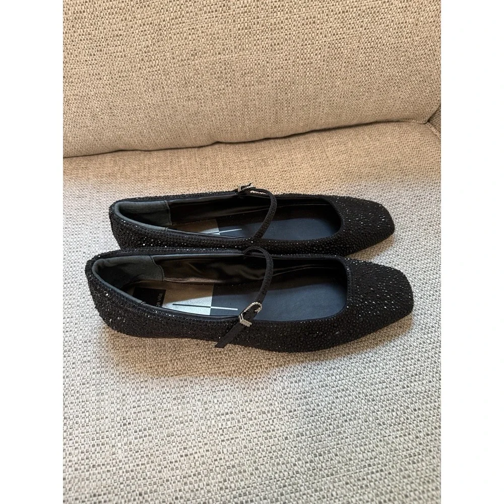 Dolce Vita Reyes Black Metallic Crystal Square Toe Mary Jane Flats